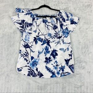 Suzy Shier Floral Ruffle Summer Top Cap Sleeves
